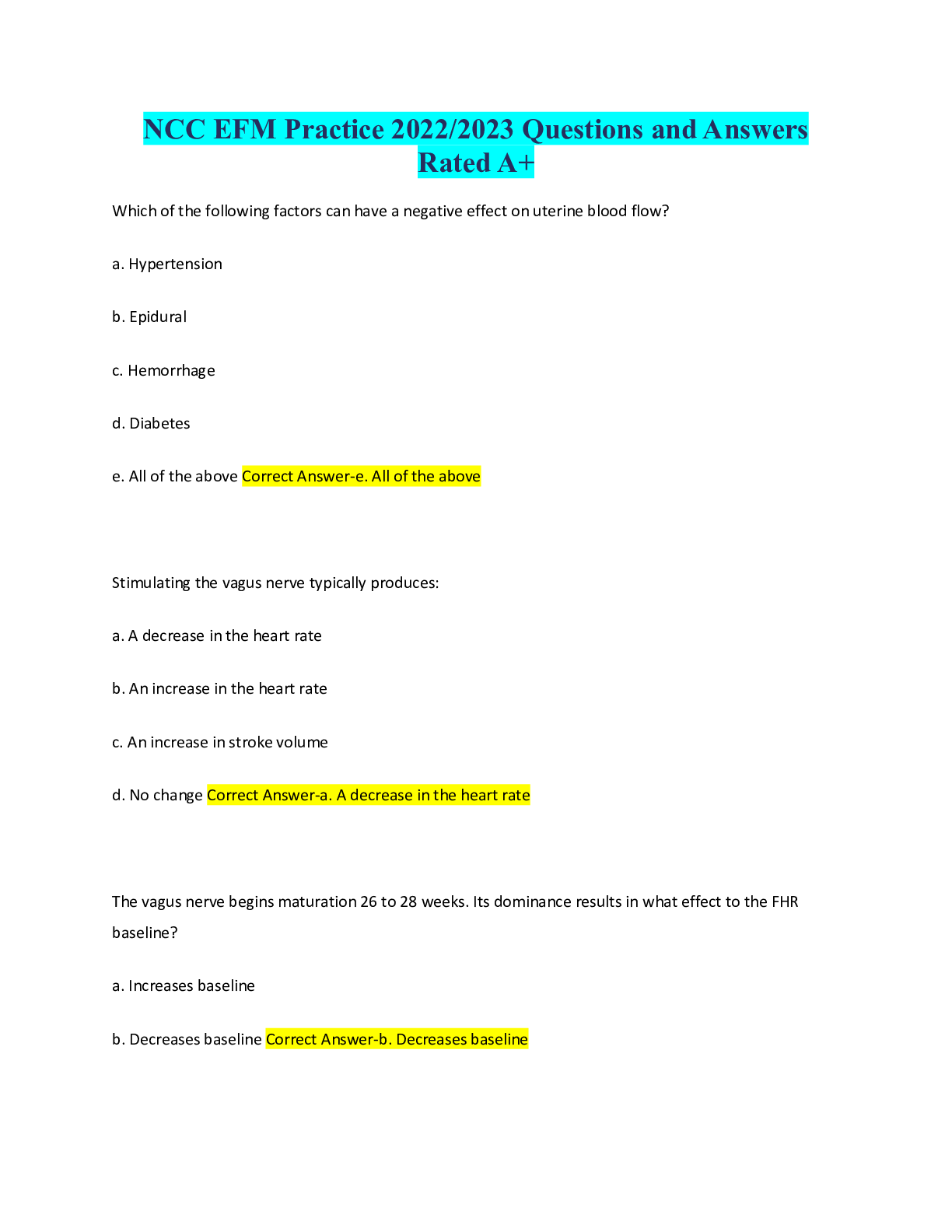 Preview of NCC EFM Practice 2022/2023 Questions and Answers Rated A+